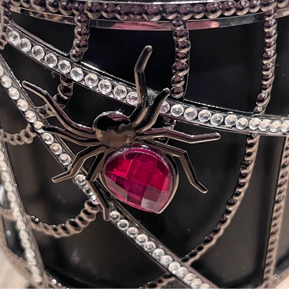 Bath & Body Works Halloween Purple Gem Silver Spider Web 3-Wick Candle Pedestal - Picture 2 of 15